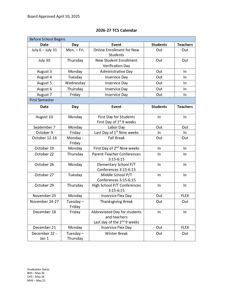 Tipton County Schools Calendar 2026